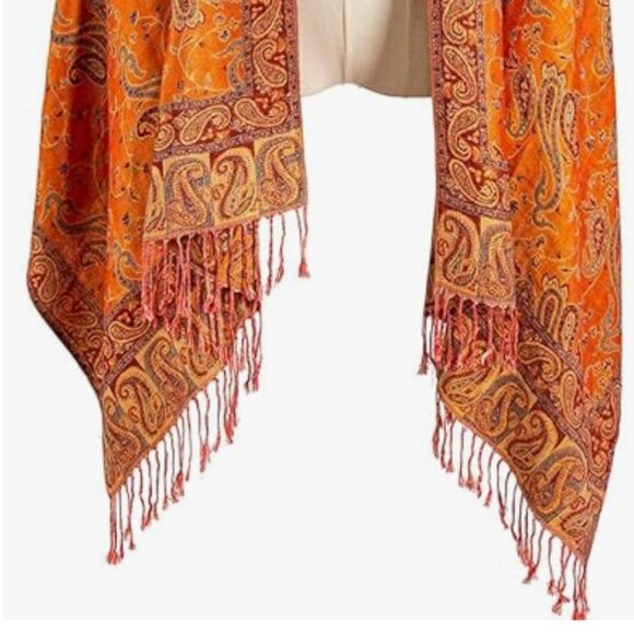 Reversible Orange Red Pashmina Shawl Wrap for Women, Fall Scarf, Bridesmaid Gift - Picture 7 of 7